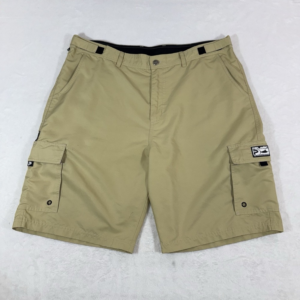 Pelagic Socorro Men's Fishing Shorts Sz 40 Tan Black 10" Ins Cargo Adj Waist